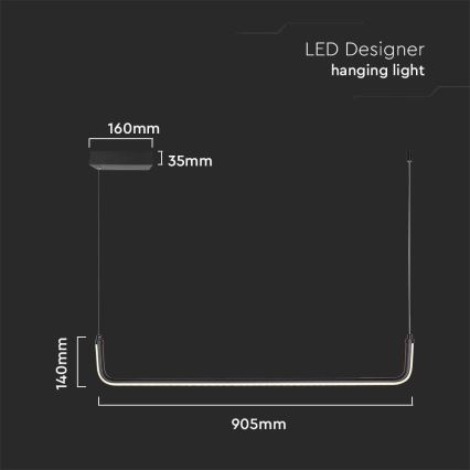 Suspension filaire LED/12W/230V 4000K 90 cm noir