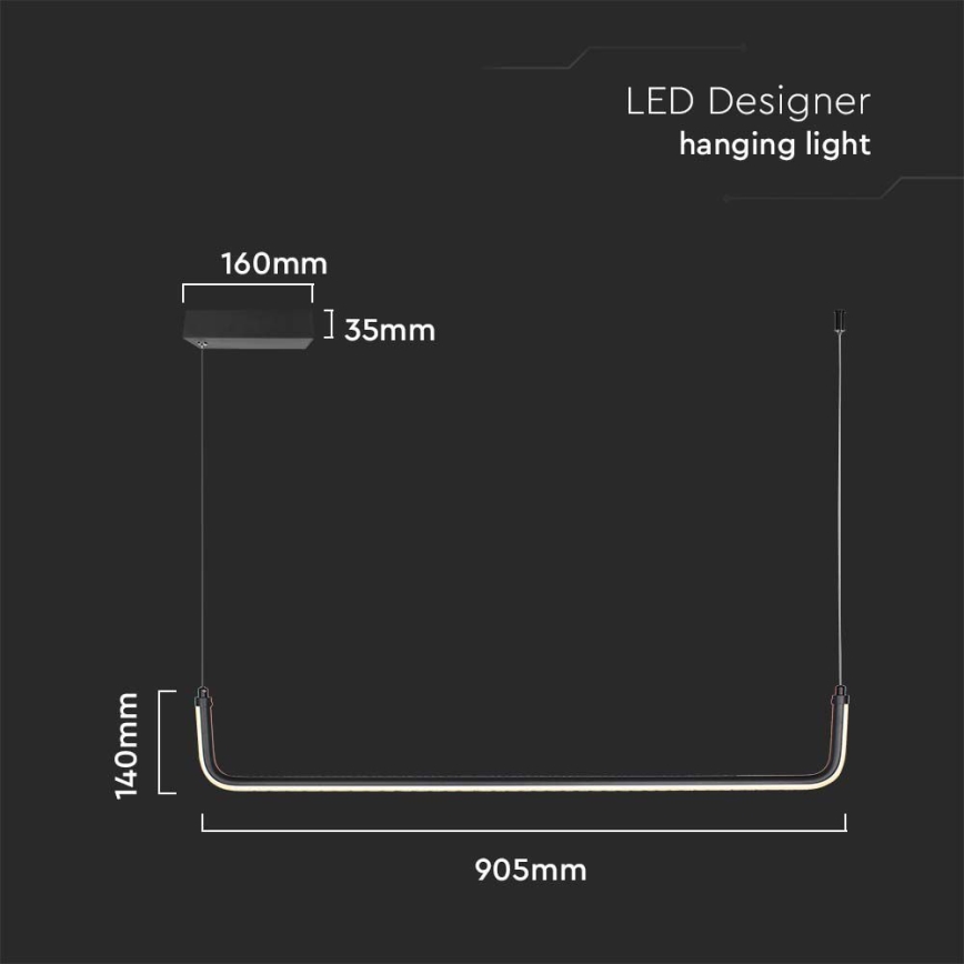 Suspension filaire LED/12W/230V 4000K 90 cm noir
