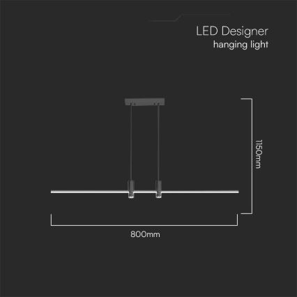 Suspension filaire LED/19W/230V 3000K noir