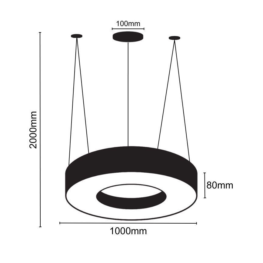 Suspension filaire LED/50W/230V 4000K d. 100 cm noir