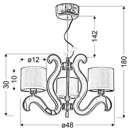 Suspension filaire LED AMBROSIA 3xE14/40W/230V + LED/18,4W cuivre