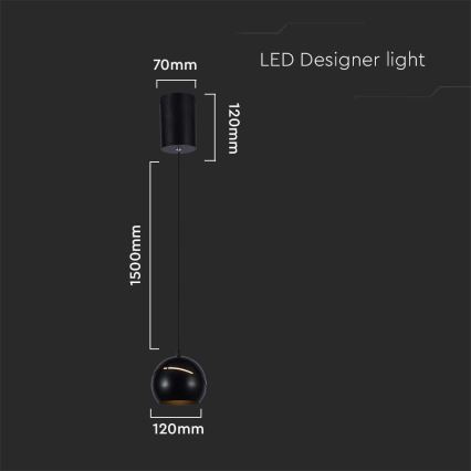 Suspension filaire LED LED/8,5W/230V 3000K noir