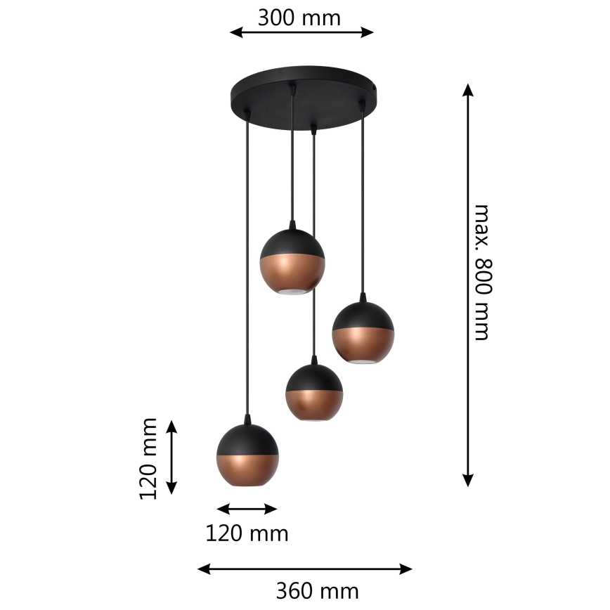 Suspension filaire LED MIDWAY 4xGU10/4,8W/230V noir/cuivre