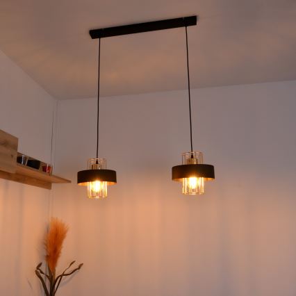 Suspension filaire LED VOLTA 2xE27/15W/230V noir/doré