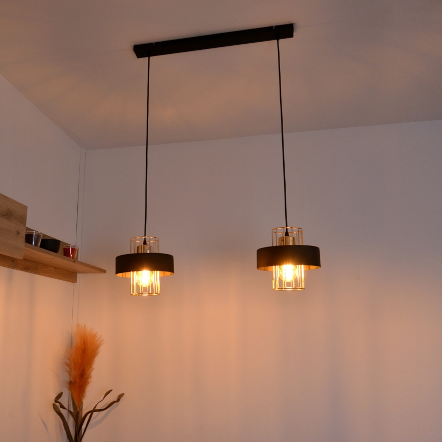 Suspension filaire LED VOLTA 2xE27/15W/230V noir/doré