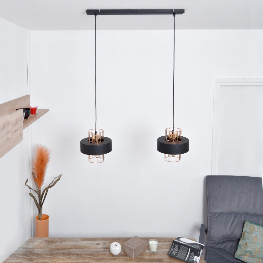 Suspension filaire LED VOLTA 2xE27/15W/230V noir/doré