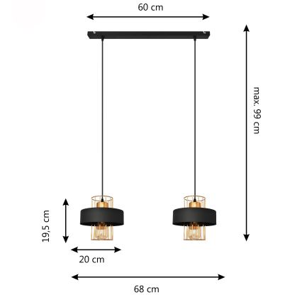Suspension filaire LED VOLTA 2xE27/15W/230V noir/doré