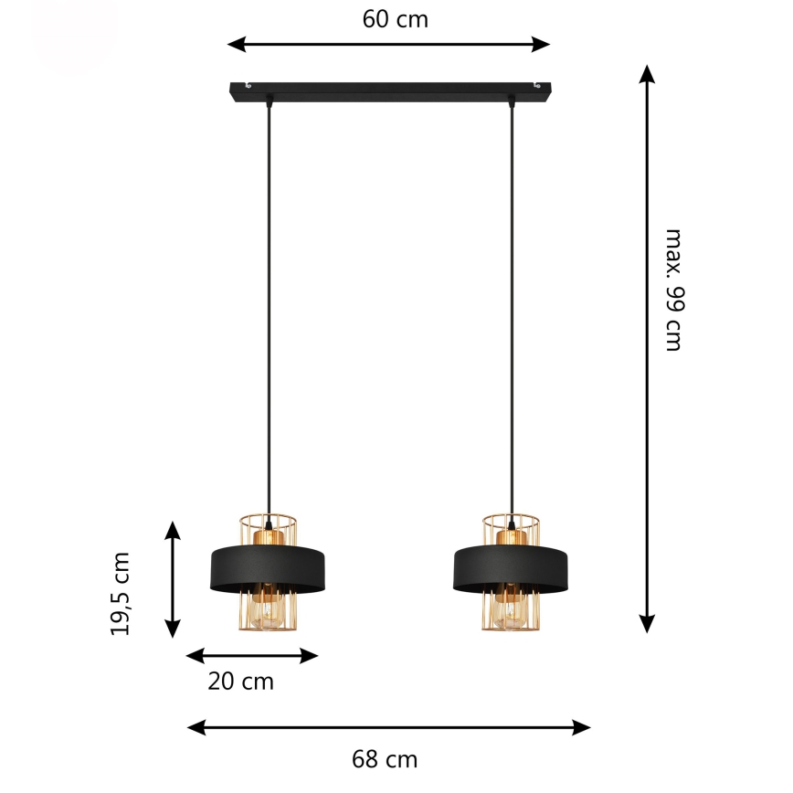 Suspension filaire LED VOLTA 2xE27/15W/230V noir/doré