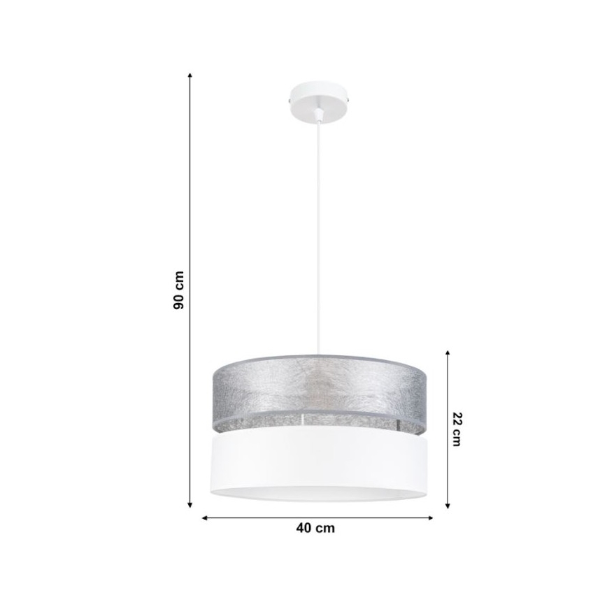 Suspension filaire LIMA 1xE27/60W/230V argent/blanc