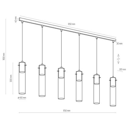 Suspension filaire LOOK GRAPHITE 6xGU10/10W/230V