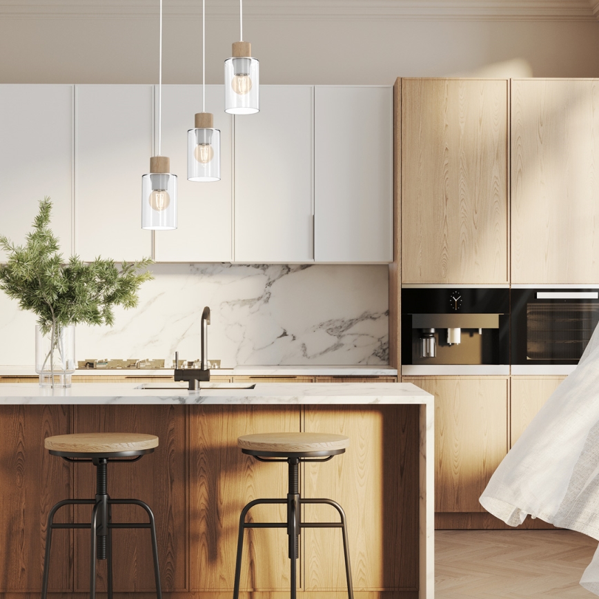 Suspension filaire MADERA 3xE27/60W/230V blanc/bois