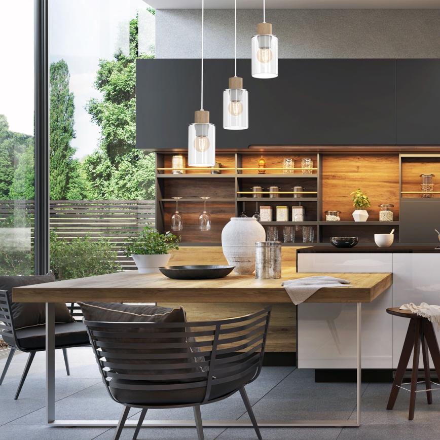 Suspension filaire MADERA 3xE27/60W/230V blanc/bois