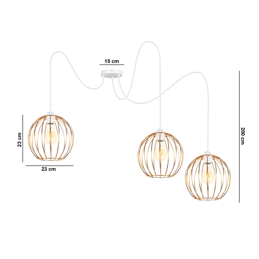 Suspension filaire MATT 3xE27/60W/230V araignée blanc/cuivre