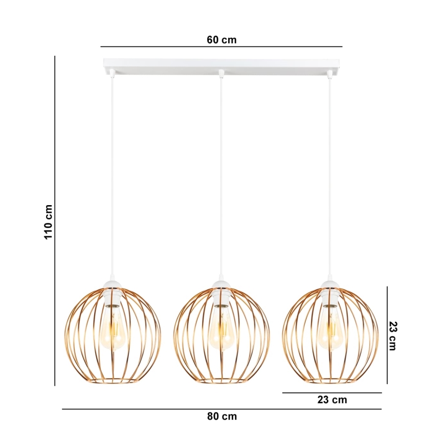 Suspension filaire MATT 3xE27/60W/230V blanc/cuivre