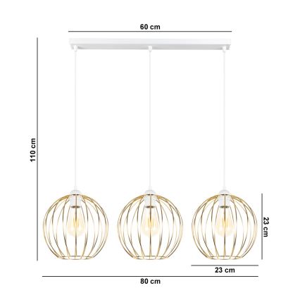 Suspension filaire MATT 3xE27/60W/230V blanc/doré