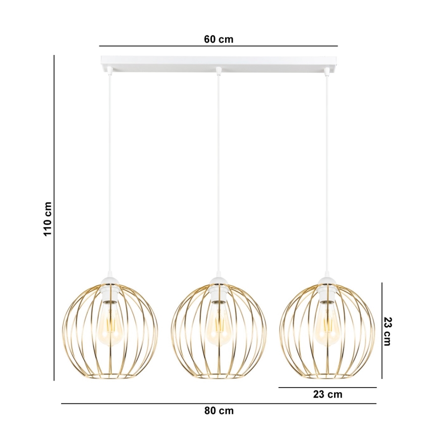 Suspension filaire MATT 3xE27/60W/230V blanc/doré
