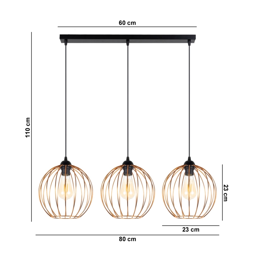 Suspension filaire MATT 3xE27/60W/230V noir/cuivre