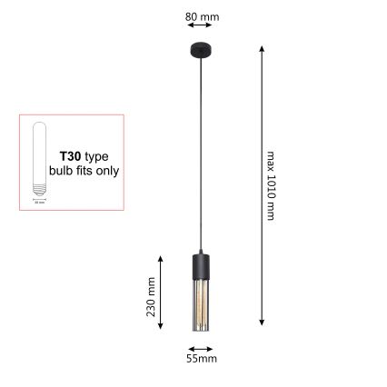 Suspension filaire MELODY 1xE27/15W/230V noir