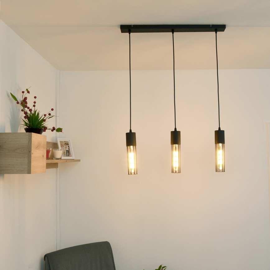 Suspension filaire MELODY 3xE27/15W/230V noir