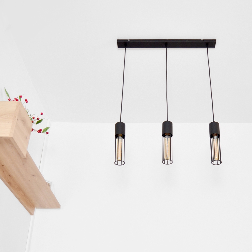 Suspension filaire MELODY 3xE27/15W/230V noir