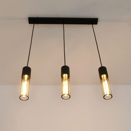 Suspension filaire MELODY 3xE27/15W/230V noir