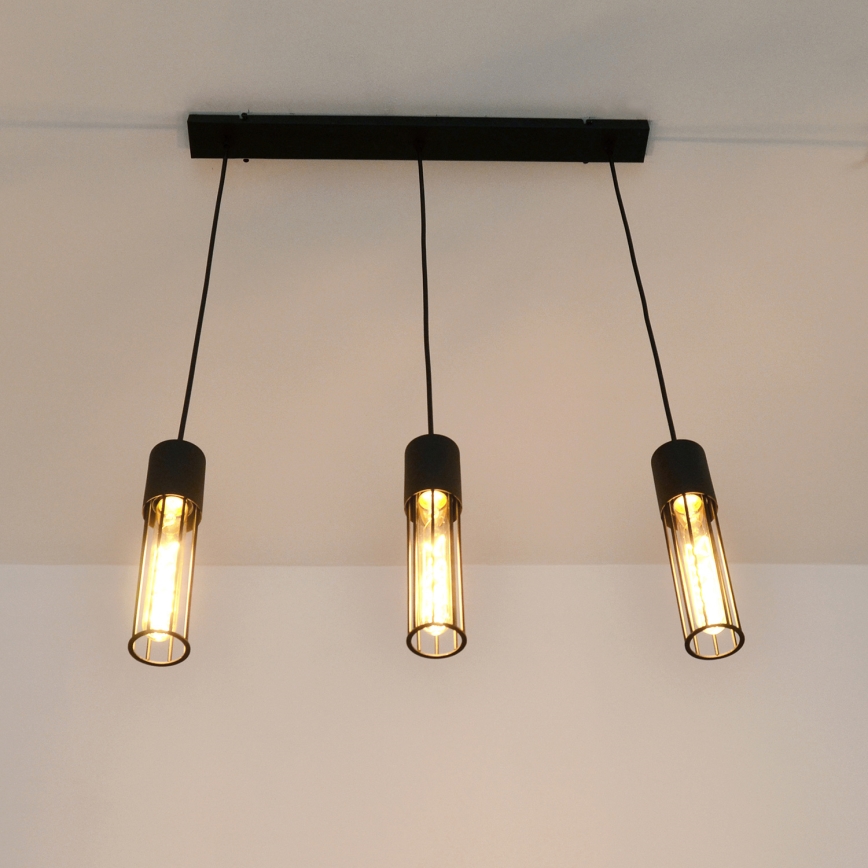 Suspension filaire MELODY 3xE27/15W/230V noir