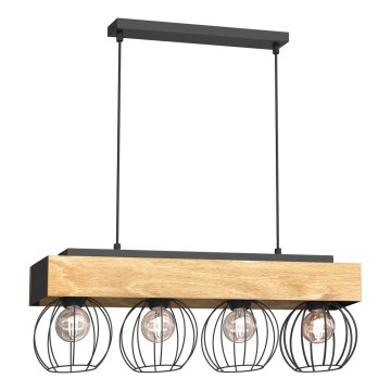 Suspension filaire MENTON 4xE27/15W/230V noir/marron/chêne