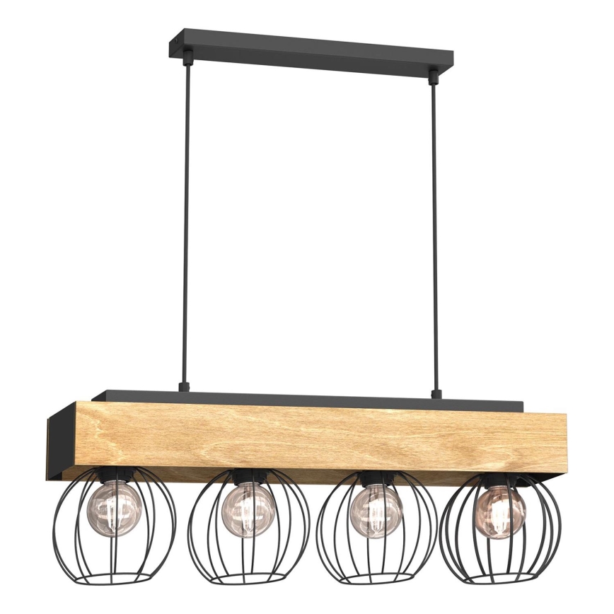 Suspension filaire MENTON 4xE27/15W/230V noir/marron/chêne