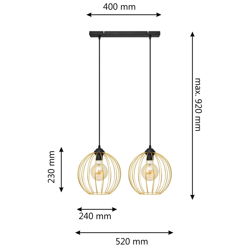 Suspension filaire MERCURE 2xE27/15W/230V doré/noir
