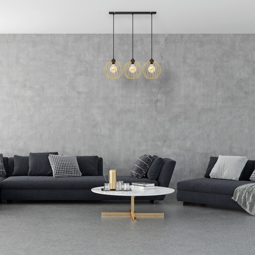Suspension filaire MERCURE 3xE27/15W/230V doré/noir