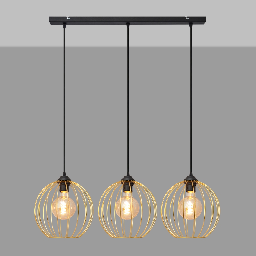 Suspension filaire MERCURE 3xE27/15W/230V doré/noir