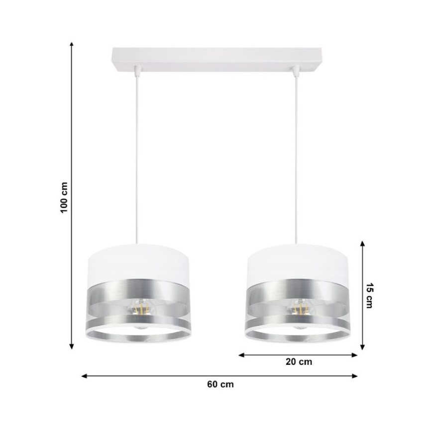 Suspension filaire MILO 2xE27/60W/230V argentée