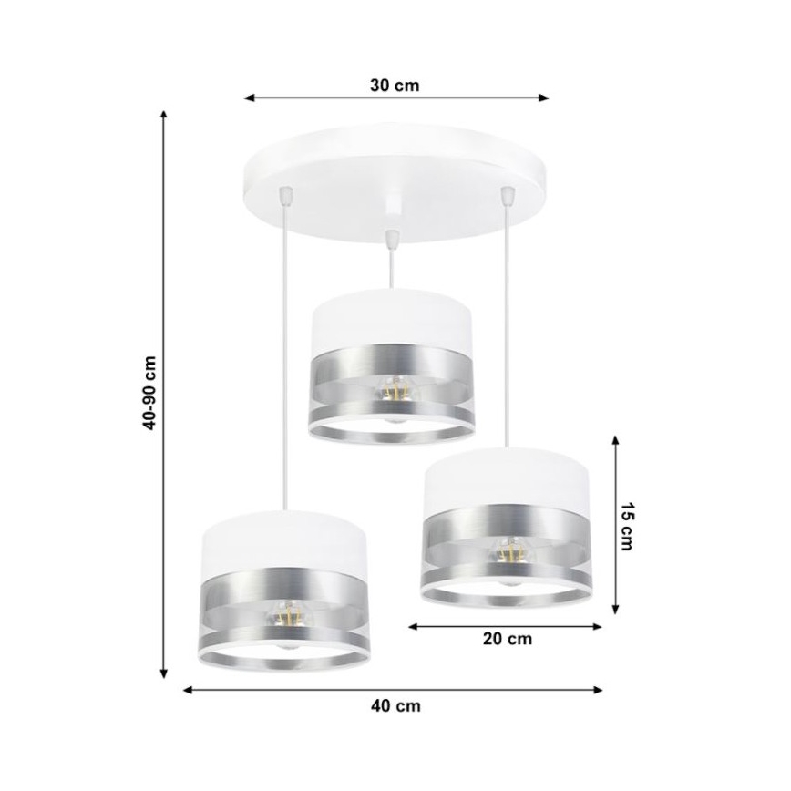 Suspension filaire MILO 3xE27/60W/230V argentée