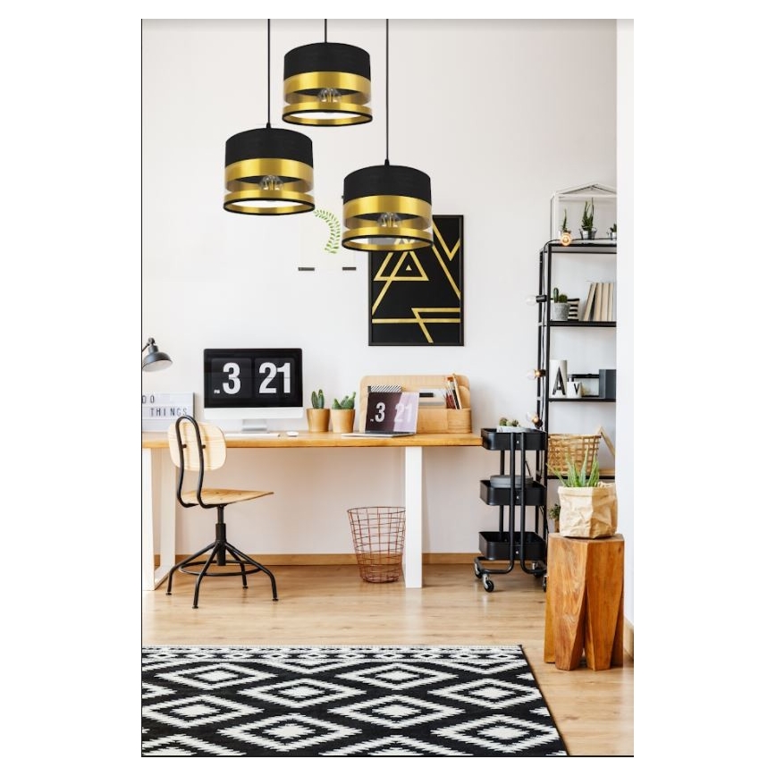 Suspension filaire MILO 3xE27/60W/230V dorée/noire