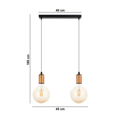 Suspension filaire MIROS 2xE27/60W/230V noir/cuivre