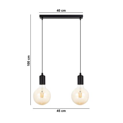 Suspension filaire MIROS 2xE27/60W/230V noir