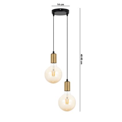 Suspension filaire MIROS 2xE27/60W/230V rond noir/doré