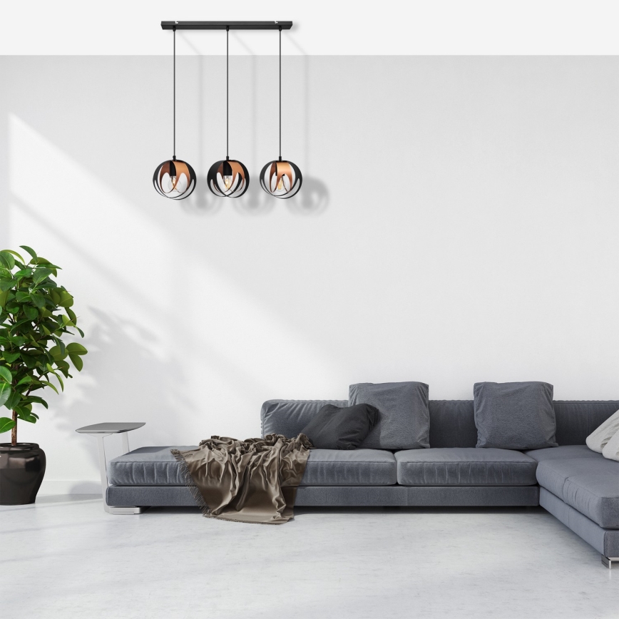 Suspension filaire MOONLIGHT 3xE27/15W/230V noir/cuivre
