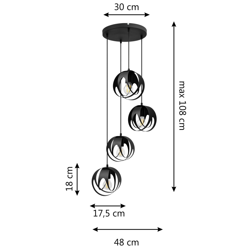 Suspension filaire MOONLIGHT 4xE27/15W/230V noir