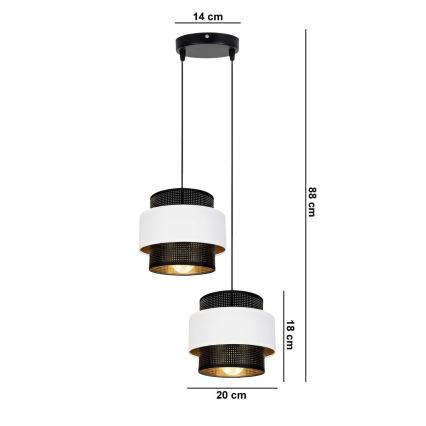 Suspension filaire NESS 2xE27/60W/230V d. 30 cm noire/blanche