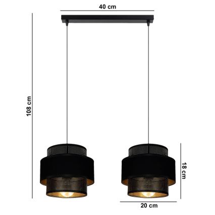 Suspension filaire NESS 2xE27/60W/230V noire