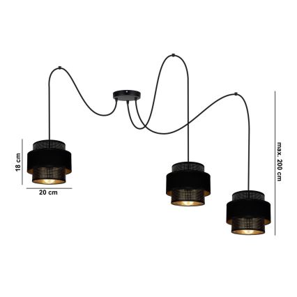 Suspension filaire NESS 3xE27/60W/230V araignée noir