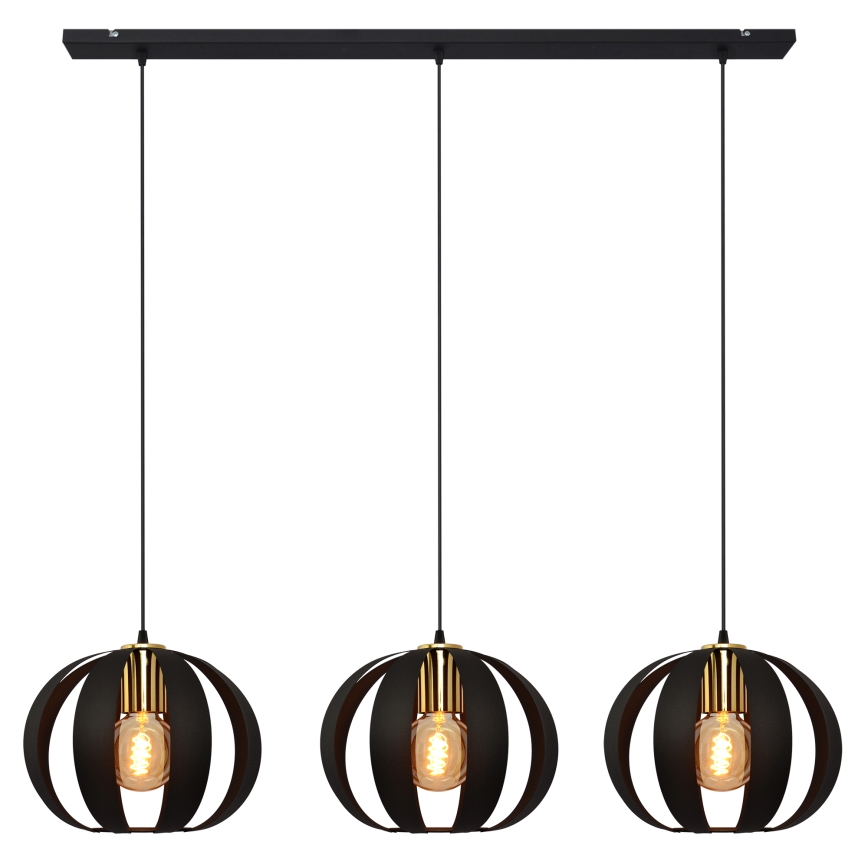 Suspension filaire NEWTON 3xE27/15W/230V noir/doré