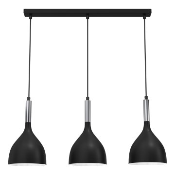 Suspension filaire NOAK 3xE27/15W/230V noir/chrome brillant
