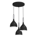 Suspension filaire NOAK 3xE27/15W/230V noir/chrome brillant