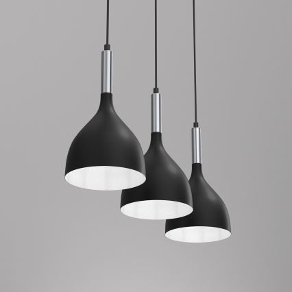 Suspension filaire NOAK 3xE27/15W/230V noir/chrome brillant