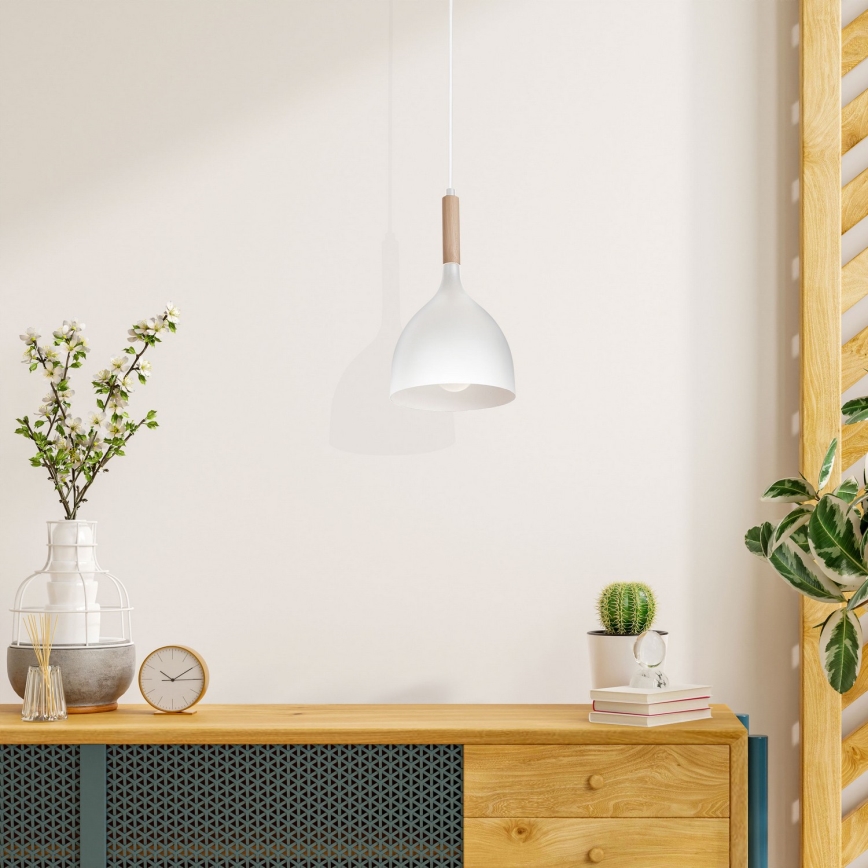 Suspension filaire NOAK WOOD 1xE27/15W/230V blanc/hêtre