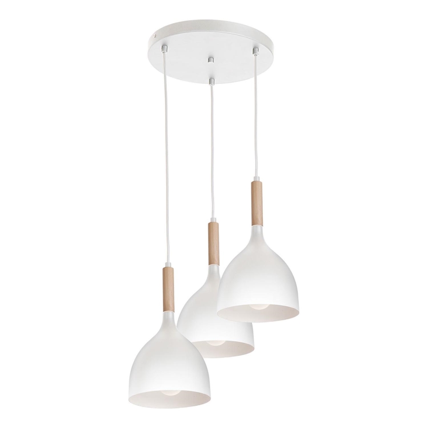 Suspension filaire NOAK WOOD 3xE27/15W/230V blanc/hêtre
