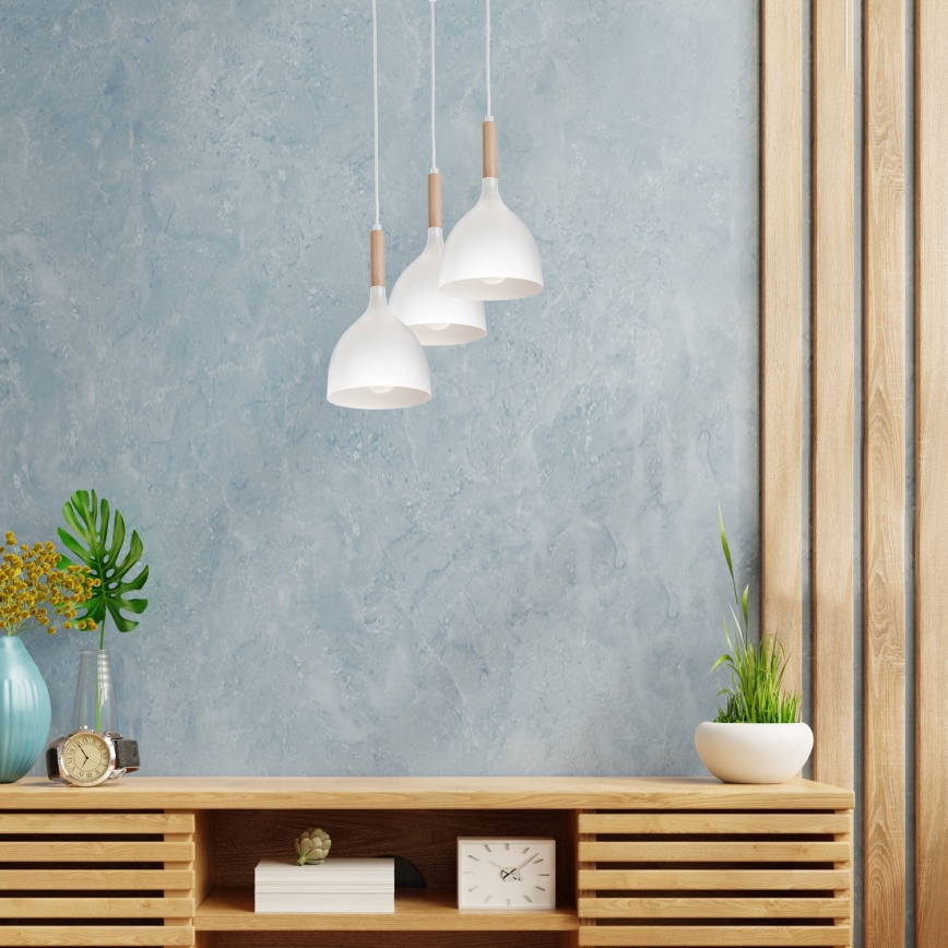 Suspension filaire NOAK WOOD 3xE27/15W/230V blanc/hêtre
