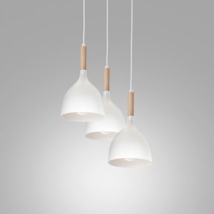 Suspension filaire NOAK WOOD 3xE27/15W/230V blanc/hêtre